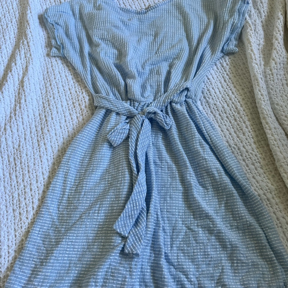 blue and white stripe dress
